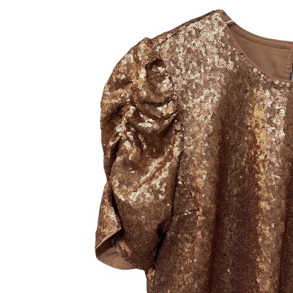 Abercrombie & Fitch Gold Sequin Ruched Puff Sleeve Top NWT Size L - Picture 3 of 4